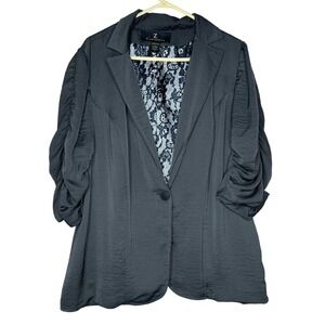 Z Cavaricci Women's 3/4 Ruched Sleeve Blazer Jacket Size 3 Gray One Button Front